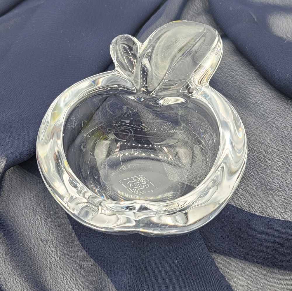 Cofrac Art Verrier France Lead Crystal Apple Trinket Dish Signed Vintage